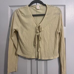 Women's Pale Yellow Tie-Front Ribbed Top